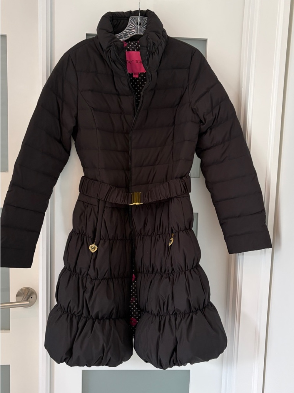 Betsey Johnson Black Puff-Quilt Belted Bubble Coat